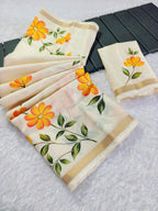 Floral Print Saree with Gola Zari Border & Blouse