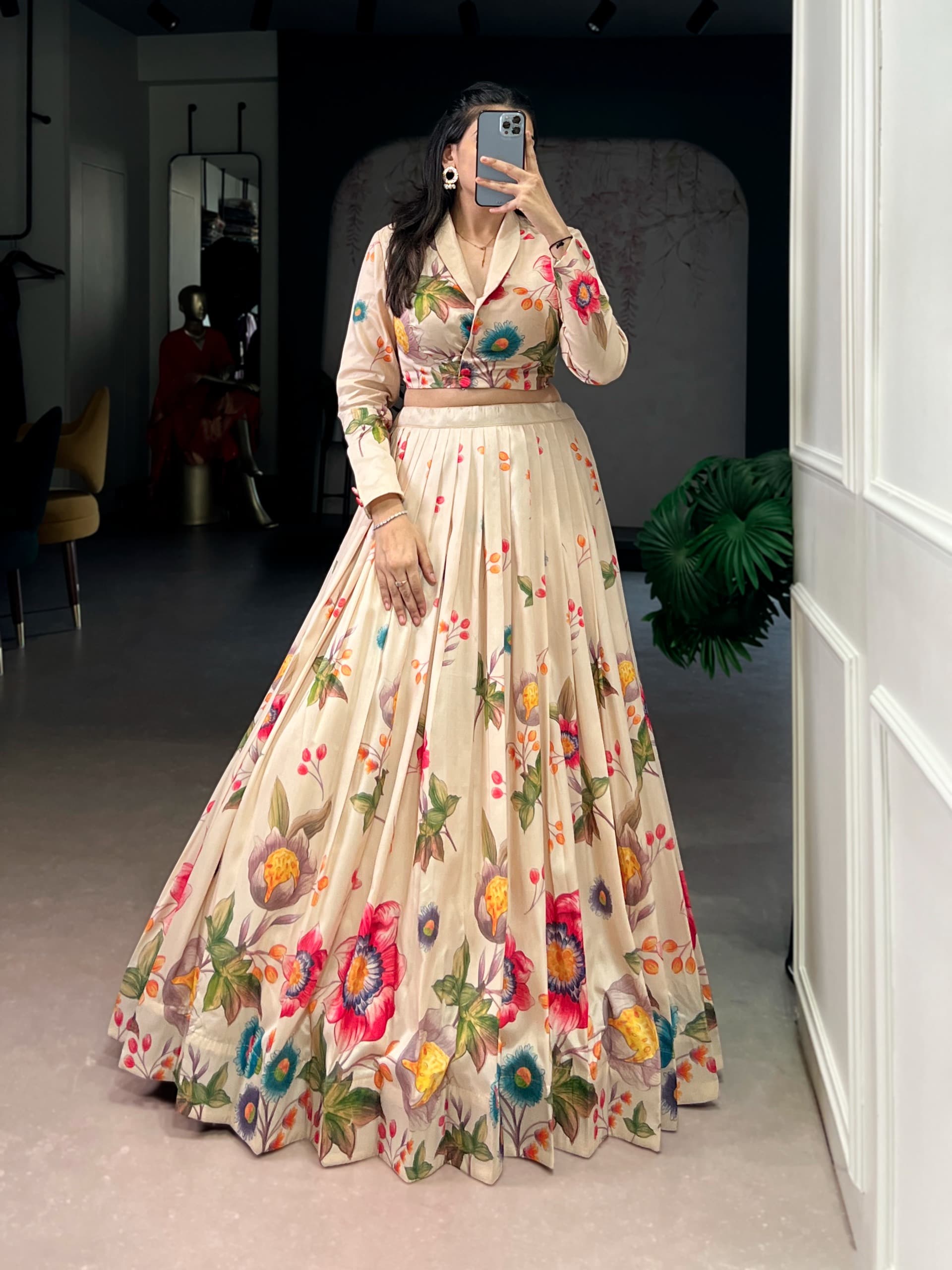 Floral Print Tasar Silk Lehenga Co-Ord Set