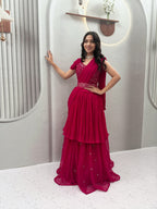 Embroidered Fox Georgette Lehenga Choli with Attached Dupatta