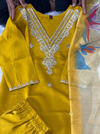 Embroidered Roman Silk Kurta Set