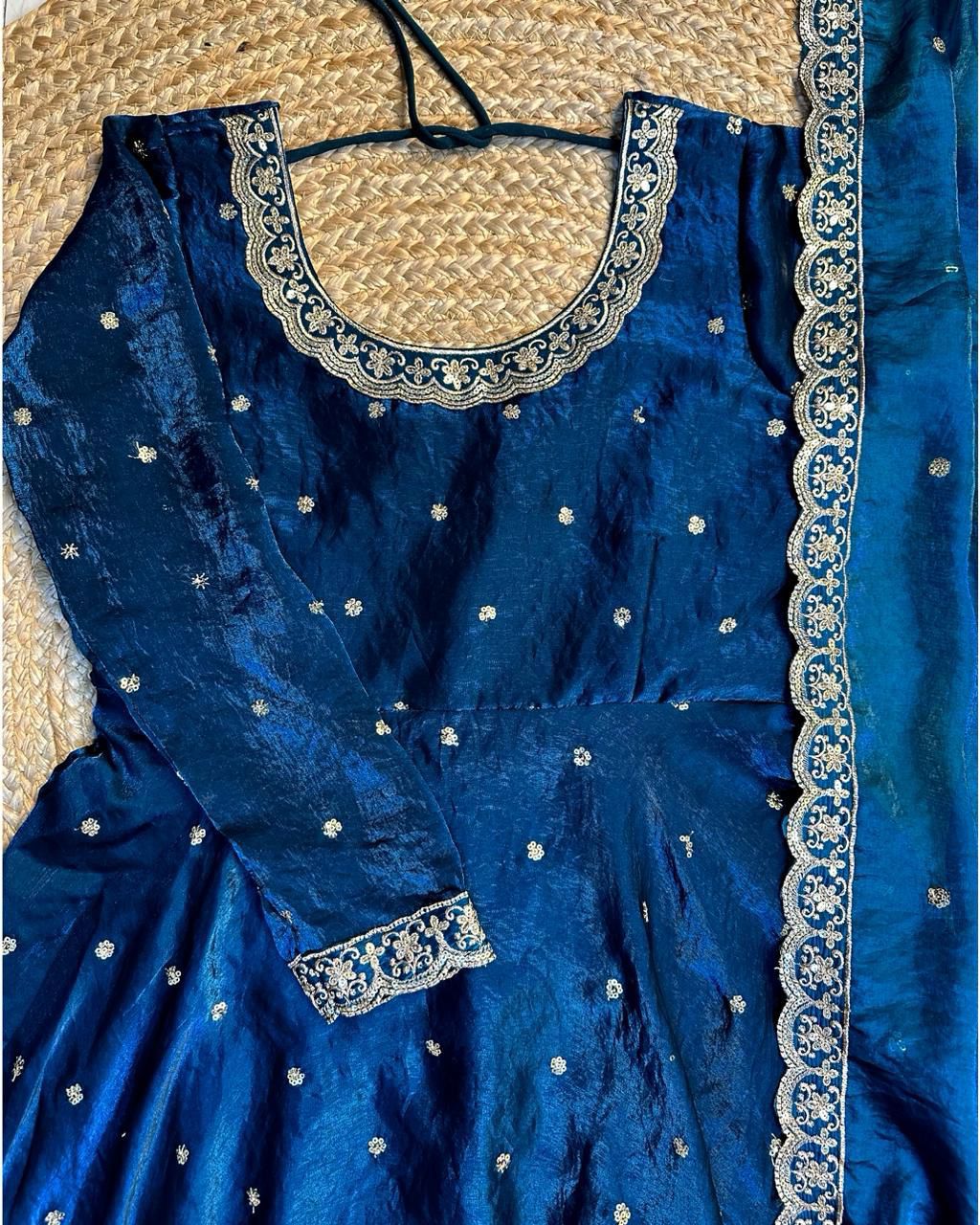 Designer Sequence Embroidered Fendi Silk Gown with Dupatta