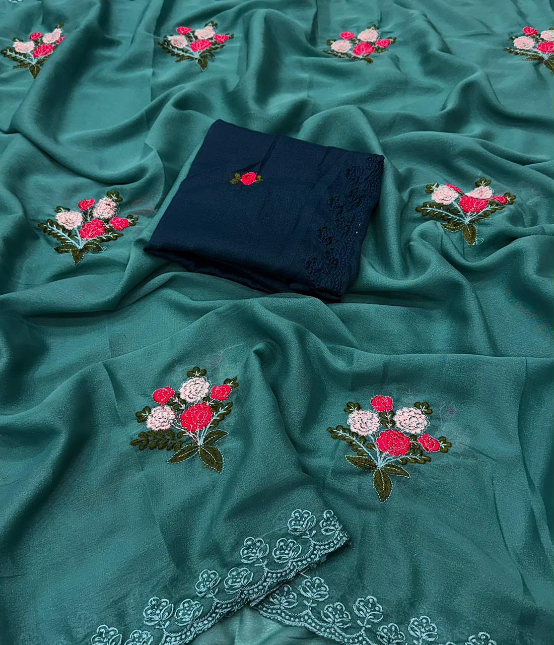 Designer Saree with Contrast Running Blouse