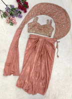 Crep Silk Embroidered Sequins Ready-to-Wear Saree with Stitched Blouse