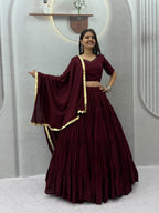 Handmade Mirror Work Rion Cotton Lehenga Choli Set