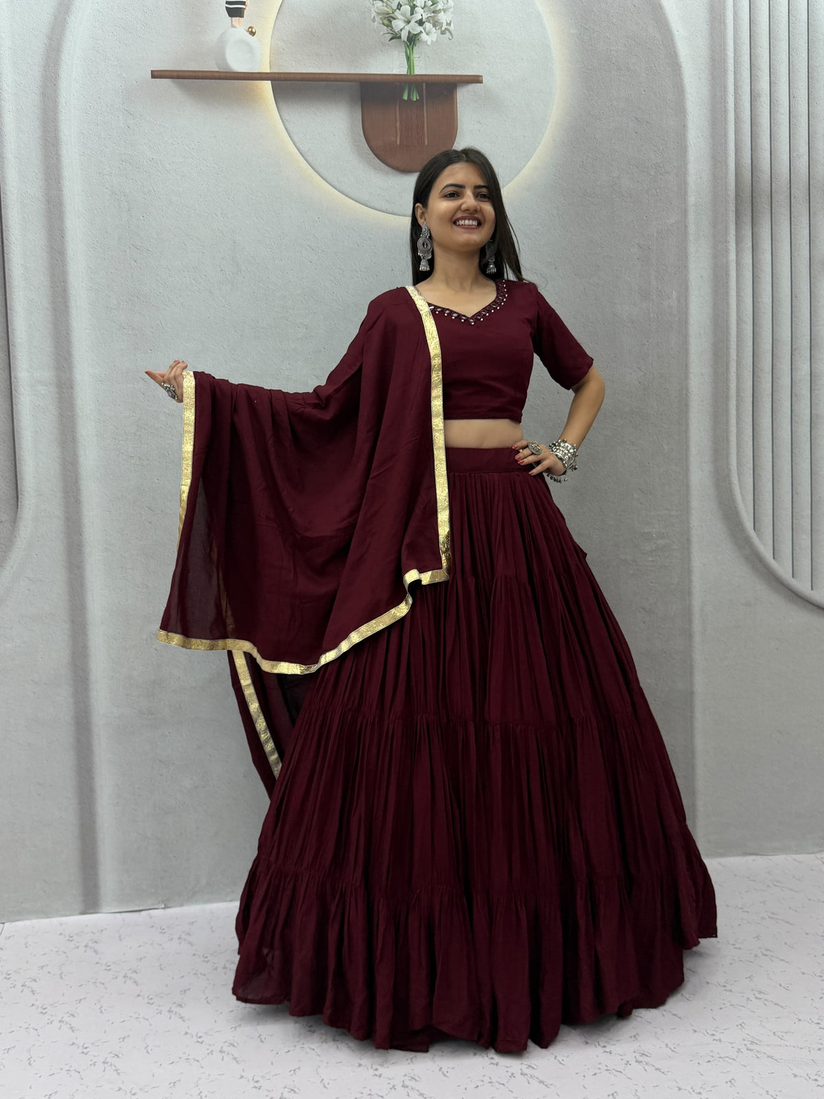 Handmade Mirror Work Rion Cotton Lehenga Choli Set