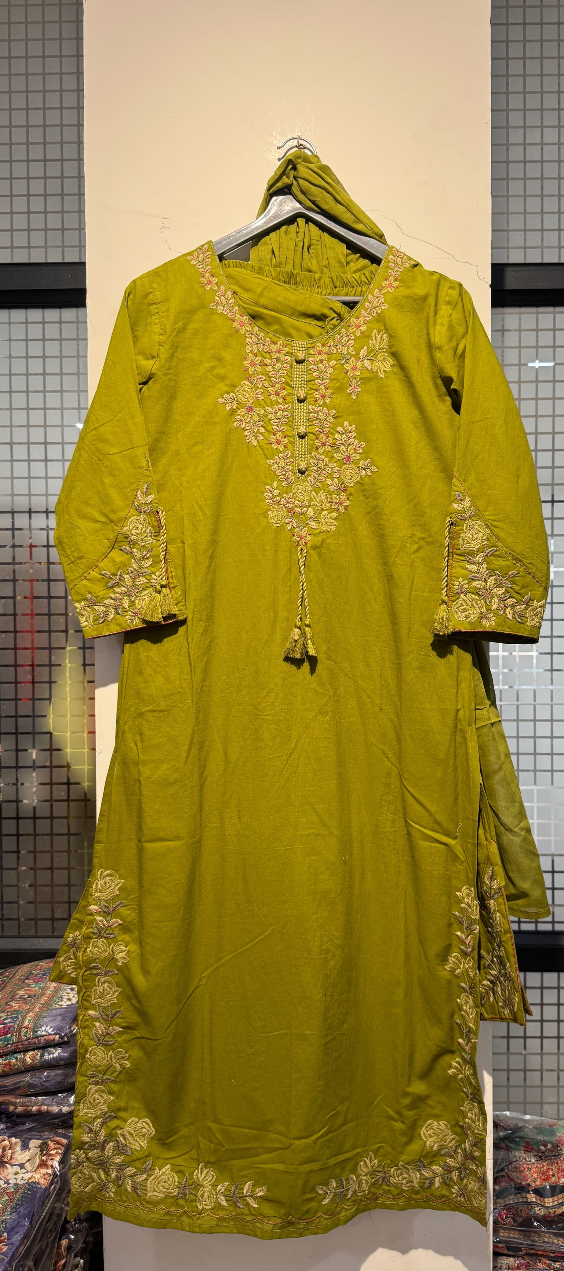 Embroidered Pure Cotton Kurti Pant Set with Dupatta
