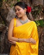 Golden Crepe Satin Silk Saree with Jhalar Border