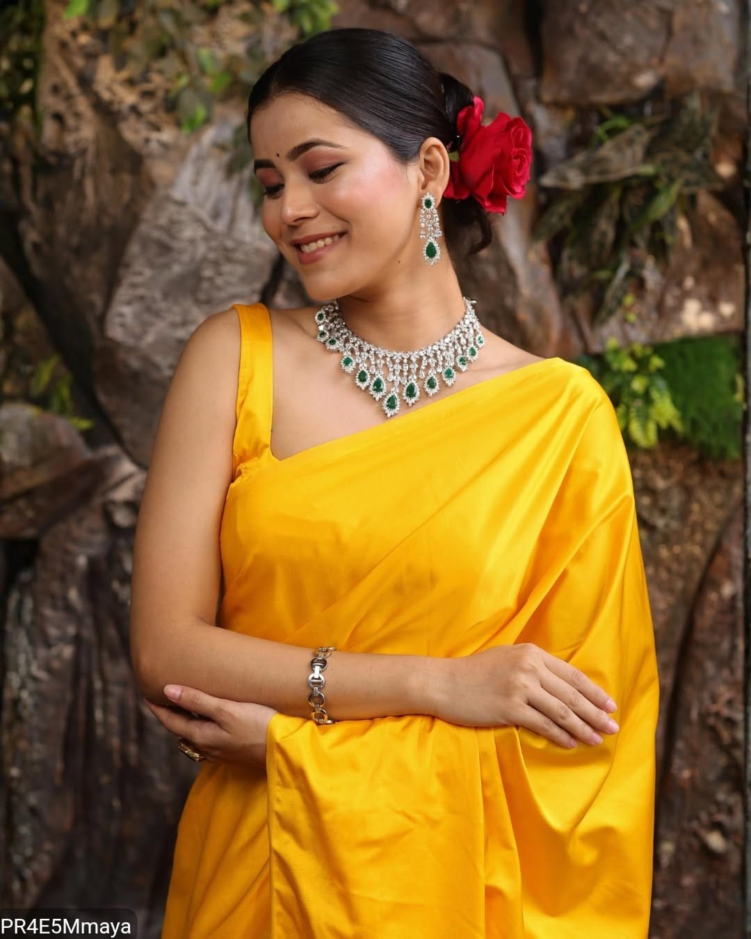 Golden Crepe Satin Silk Saree with Jhalar Border