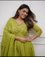 Embroidered Cotton Kurta Pant Set with Printed Cotton Malmal Dupatta