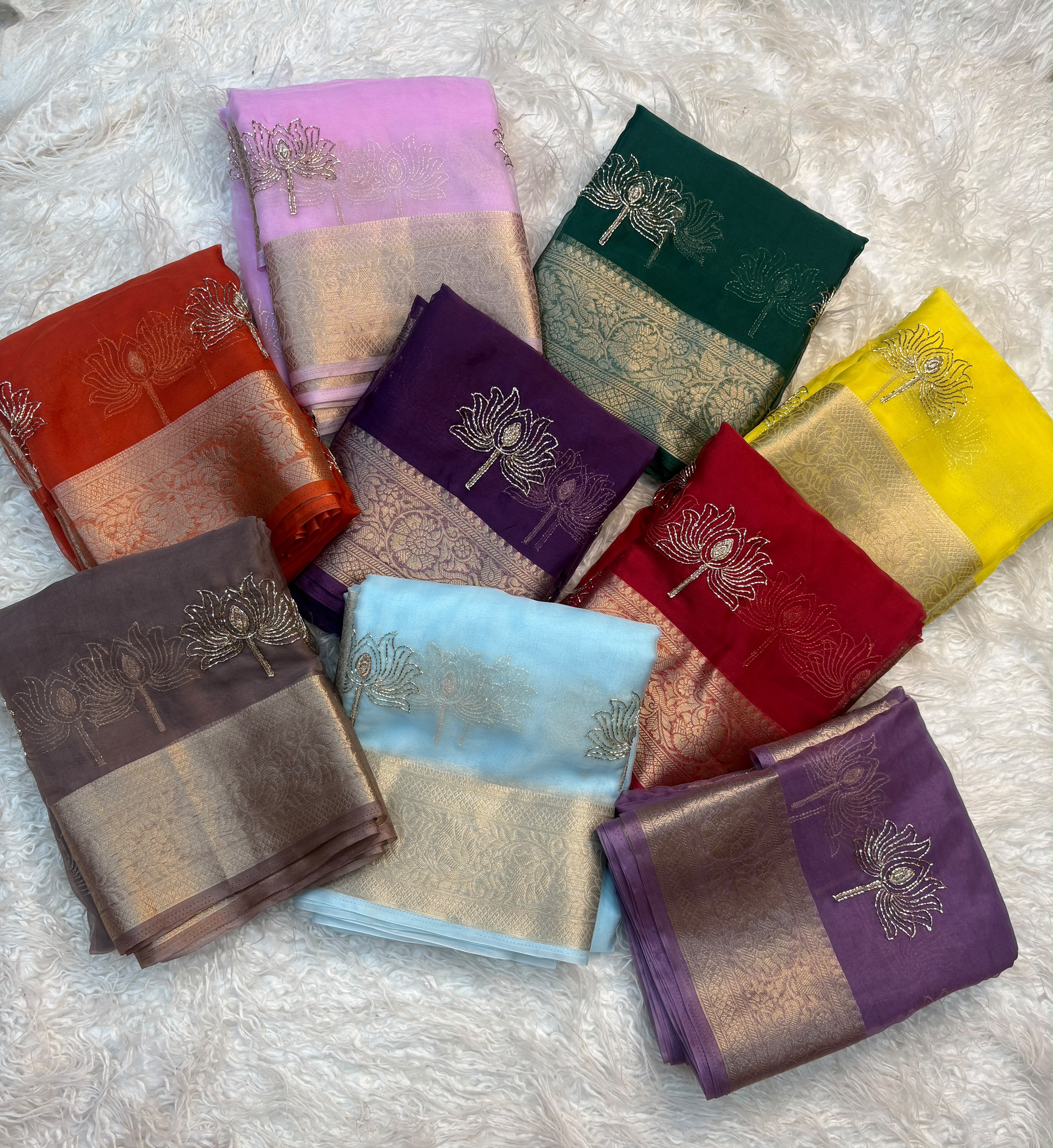 Designer Lotus Beadwork Party Wear Saree