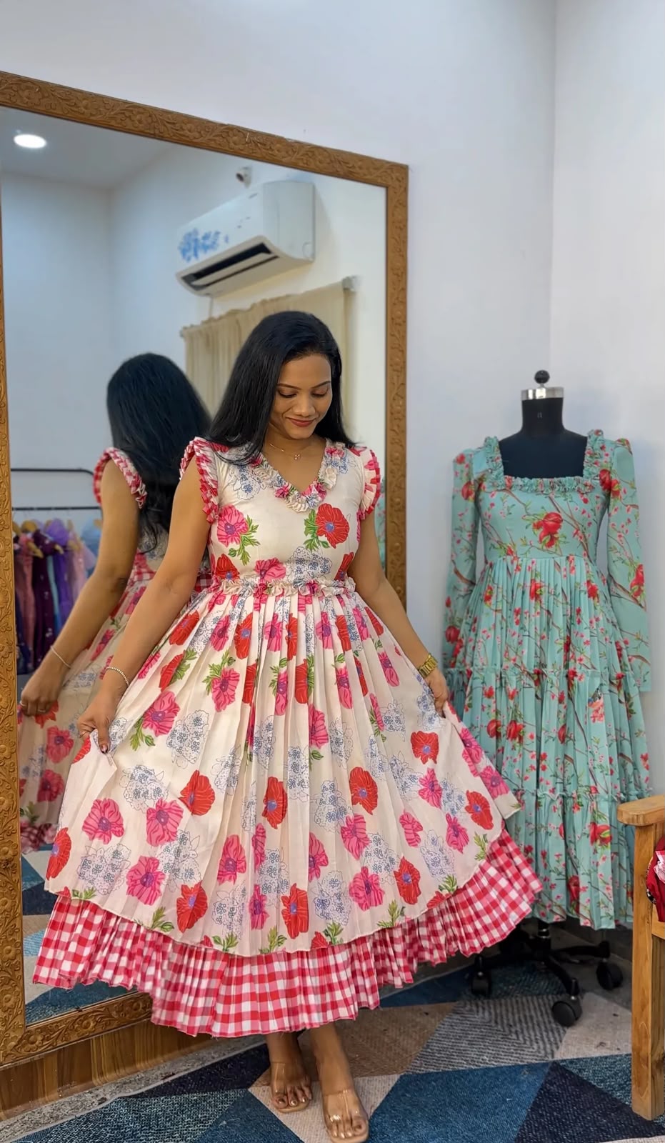Floral Print Chanderi Cotton Maxi Dress for Women