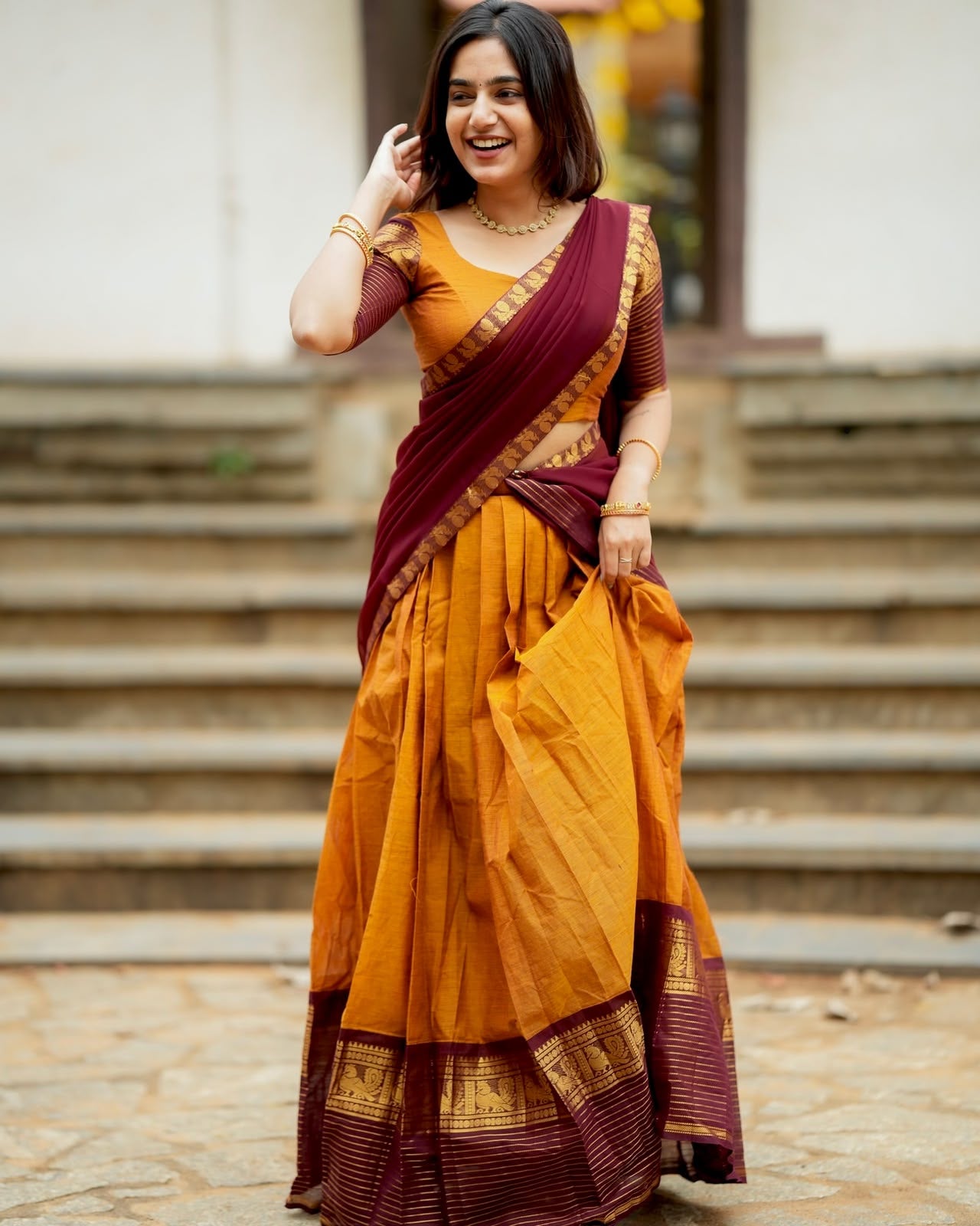 Traditional Jacquard Border Lehenga Set with Dupatta