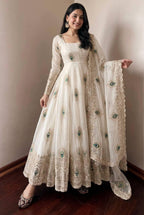 Heavy Fandy Silk Embroidered Gown Set with Zari Sequins Dupatta