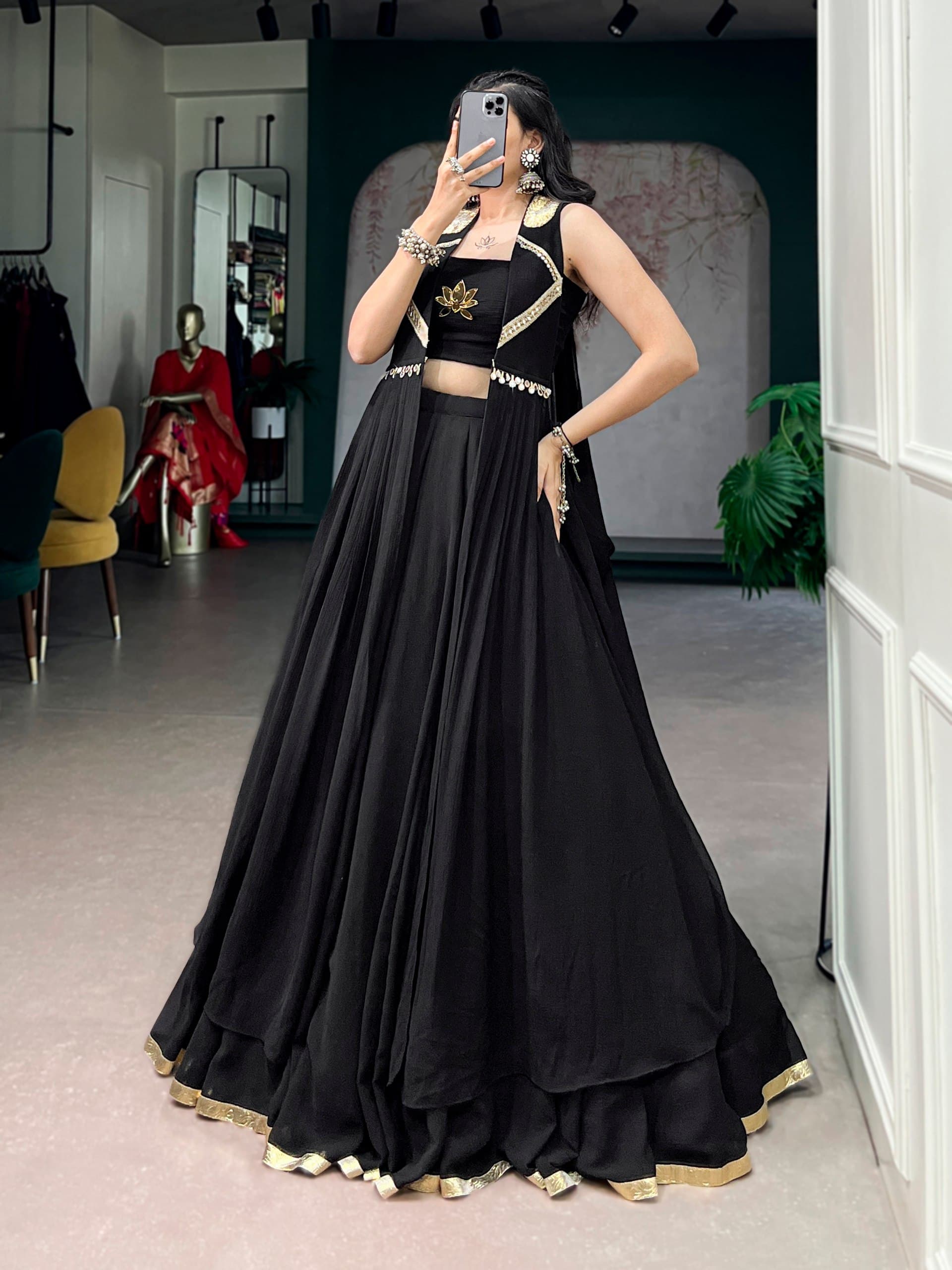 Lotus Handwork Lehenga Set with Long Jacket