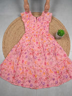 Floral Print Chanderi Cotton Maxi Dress for Women