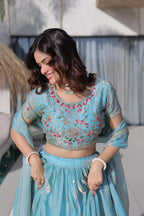 Multi Thread Embroidered Fendi Silk Lehenga Choli Set