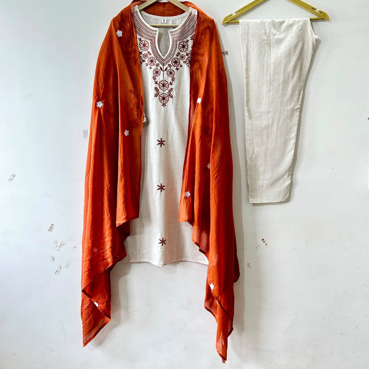 Embroidered Cotton Flex Kurti with Mul Cotton Dupatta