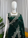 Beads & Sequins Work Fendy Silk Saree with Blouse