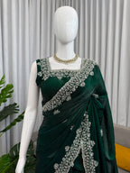 Beads & Sequins Work Fendy Silk Saree with Blouse