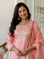 Embroidered Roman Silk Kurta Pant Set with Dupatta
