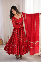 Designer Chinon Silk Anarkali Suit Set with Embroidered Dupatta