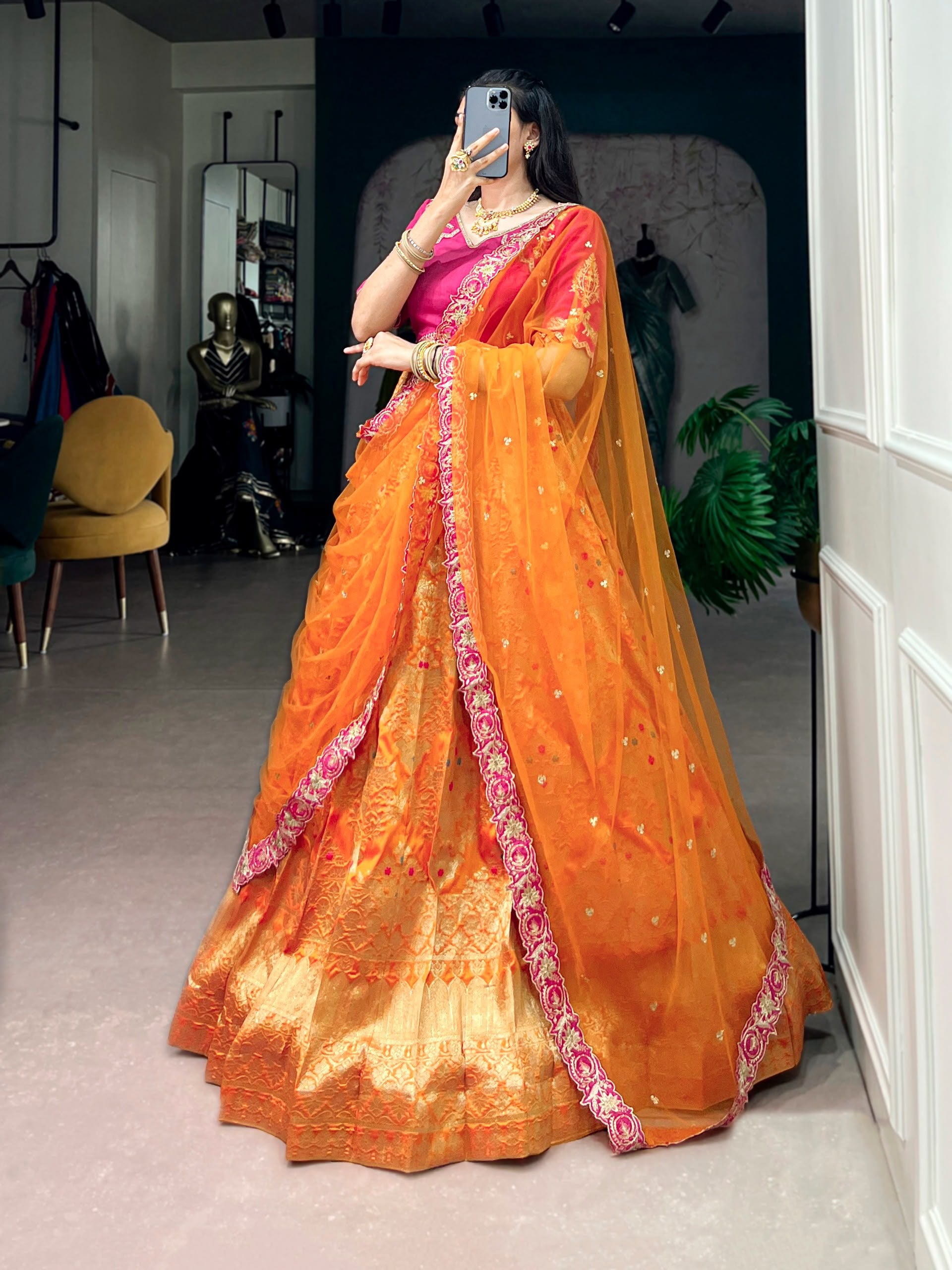 Jacquard Silk Lehenga Set