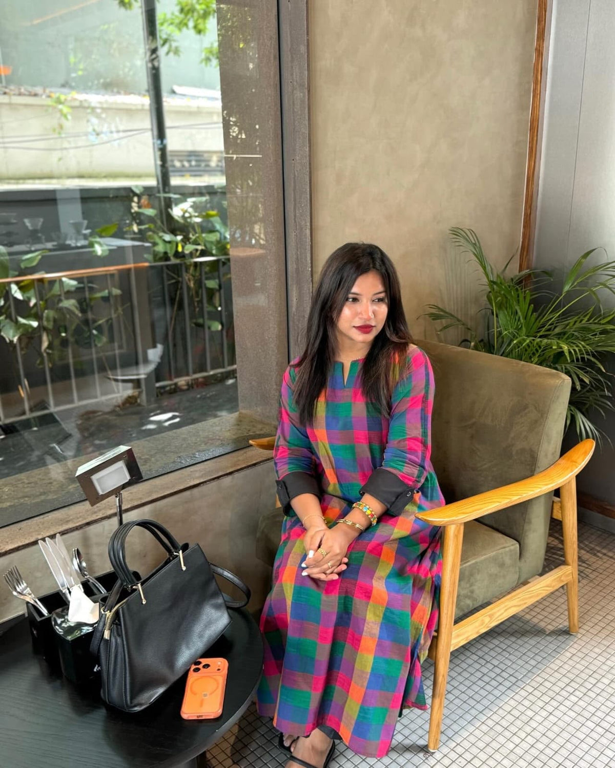 Madrasi Check A-Line Cotton Kurti Pant Set