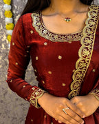 Designer Sequence Embroidered Fendi Silk Gown with Dupatta