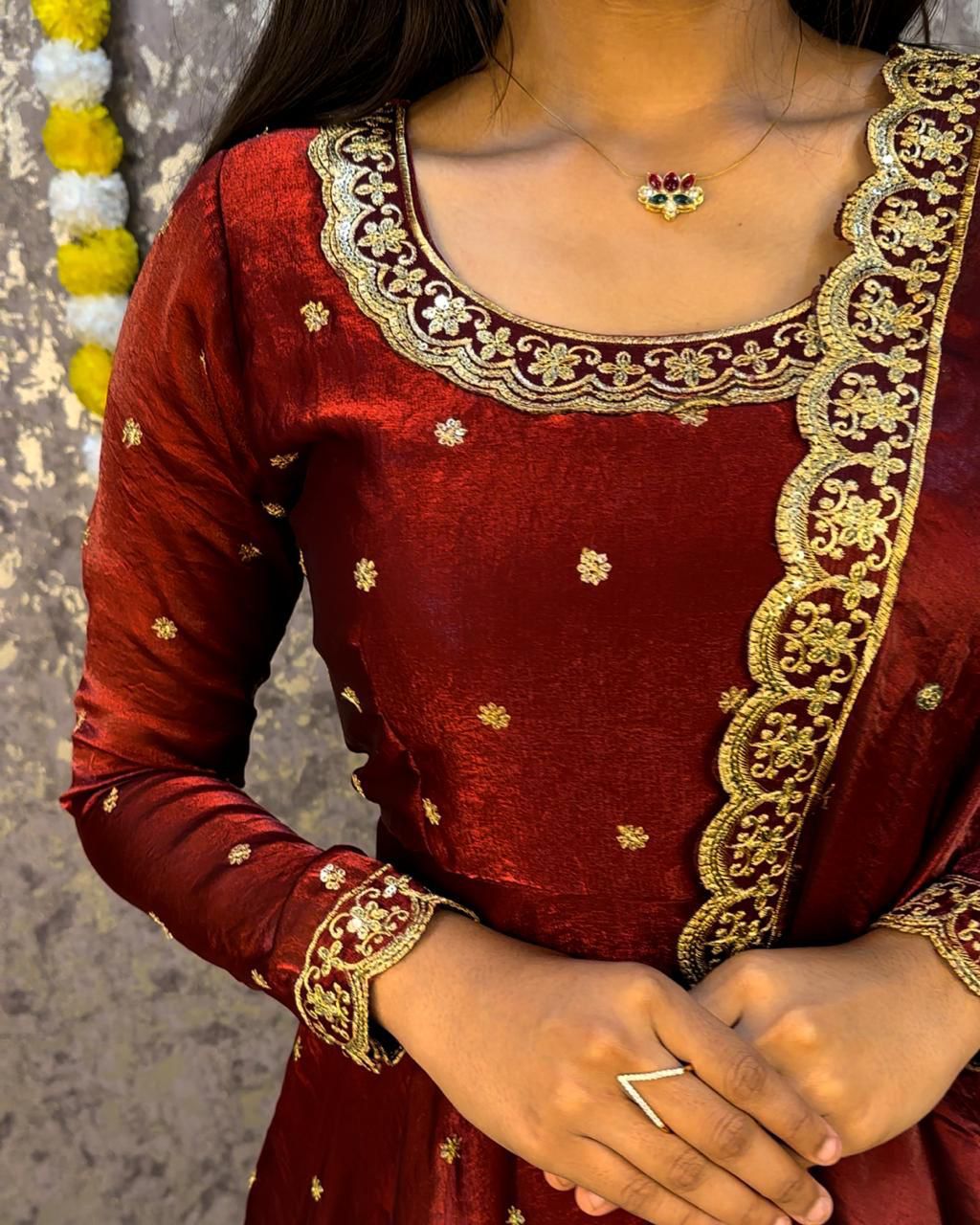 Designer Sequence Embroidered Fendi Silk Gown with Dupatta
