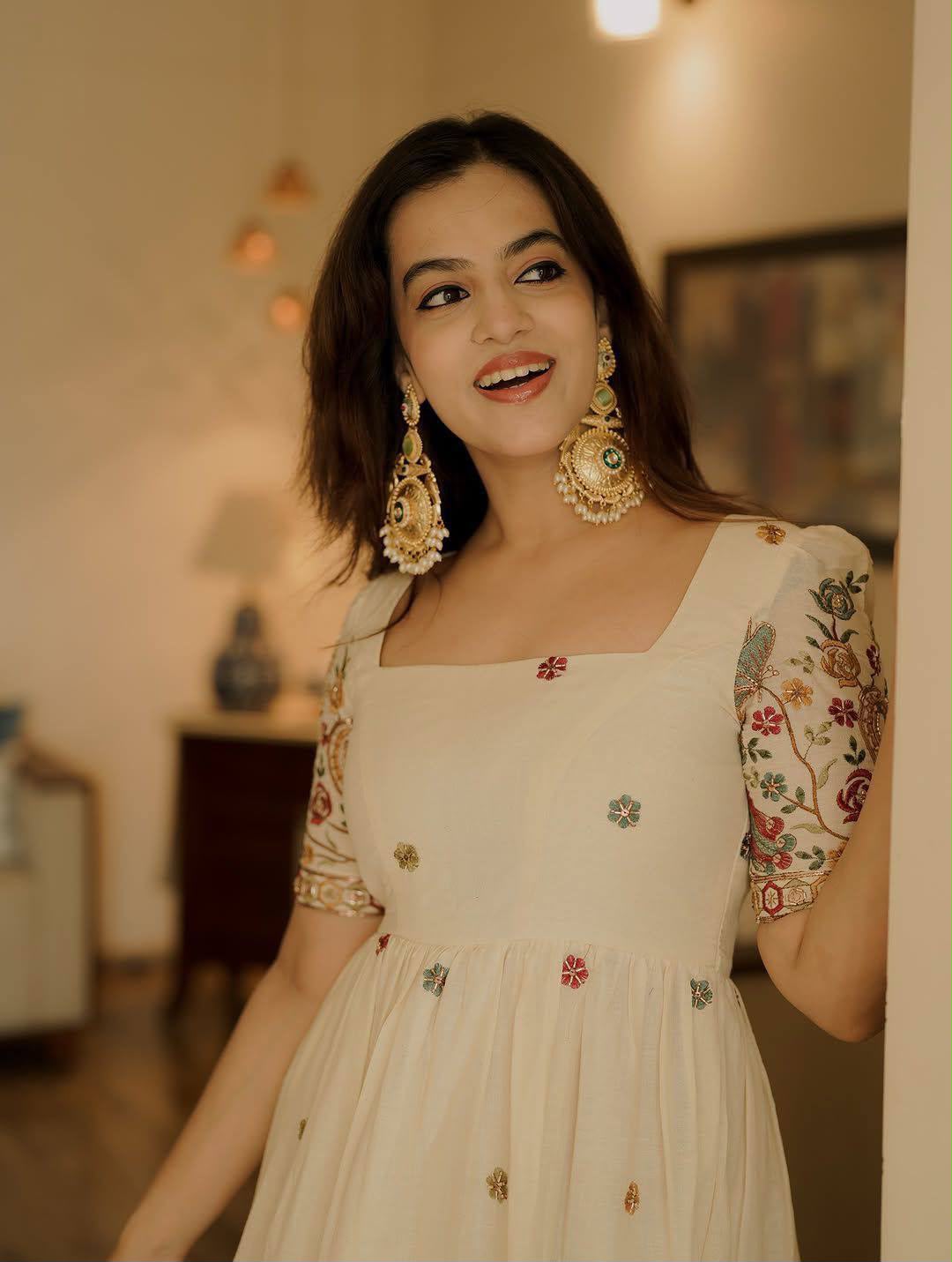 Embroidered Roman Silk Anarkali Gown