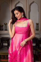 Digital Print Fox Georgette Anarkali Suit Set with Dupatta & Palazzo