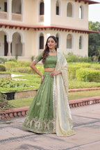 Sequins Embroidered Gold Crush Lehenga Choli Set with Dupatta