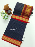 Checked Cotton Saree with Zari Pallu & Contrast Blouse