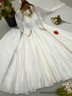 Heavy Upada Silk Embroidered Gown Pant & Dupatta Set