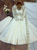 Roman Silk Embroidered Anarkali Gown Set with Chanderi Dupatta