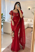 Crunchy Silk Khatli Work Saree with Handwork Blouse