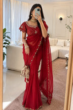 Crunchy Silk Khatli Work Saree with Handwork Blouse