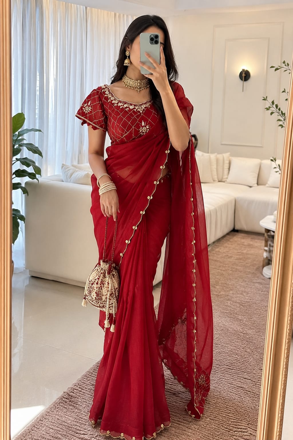 Crunchy Silk Khatli Work Saree with Handwork Blouse