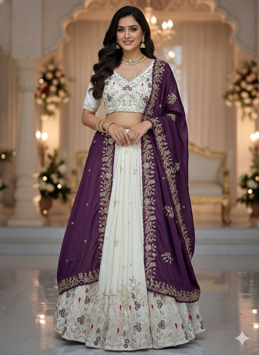 Embroidered Chinon Lehenga Choli with Dupatta