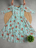Floral Print Chanderi Cotton Maxi Dress for Women