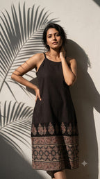 Ajrakh Print Cotton Spaghetti Dress for Women