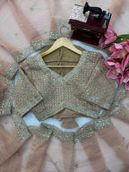 Thread and Sequins Work Tissue Crush Saree with Unstitched Blouse