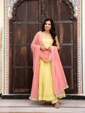 Fox Georgette Anarkali Suit Set with Lace Neckline & Dupatta