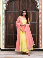 Fox Georgette Anarkali Suit Set with Lace Neckline & Dupatta