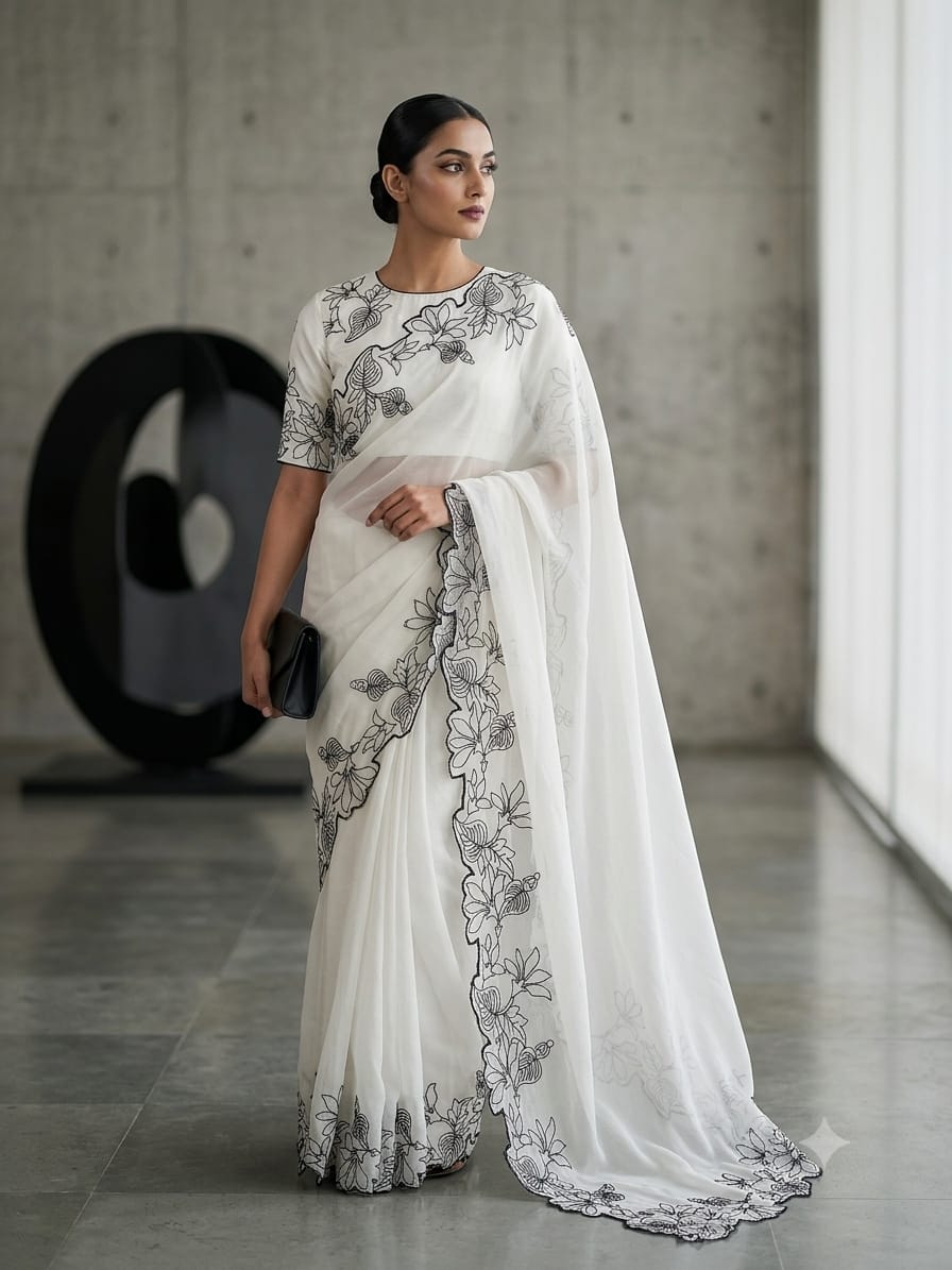 Floral Embroidered Star Georgette Saree with Blouse