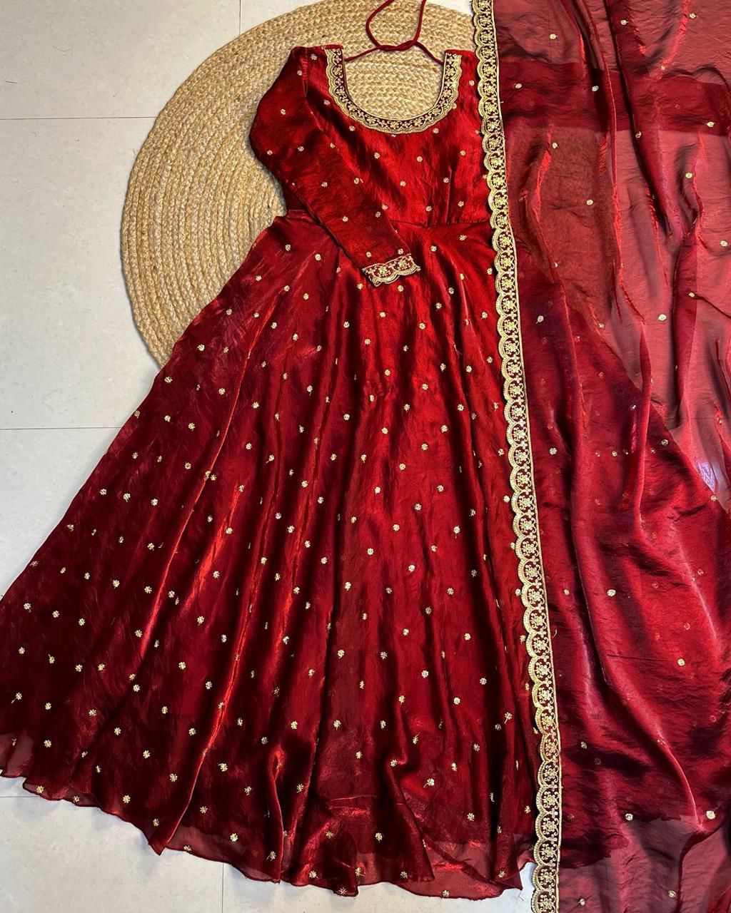 Designer Sequence Embroidered Fendi Silk Gown with Dupatta