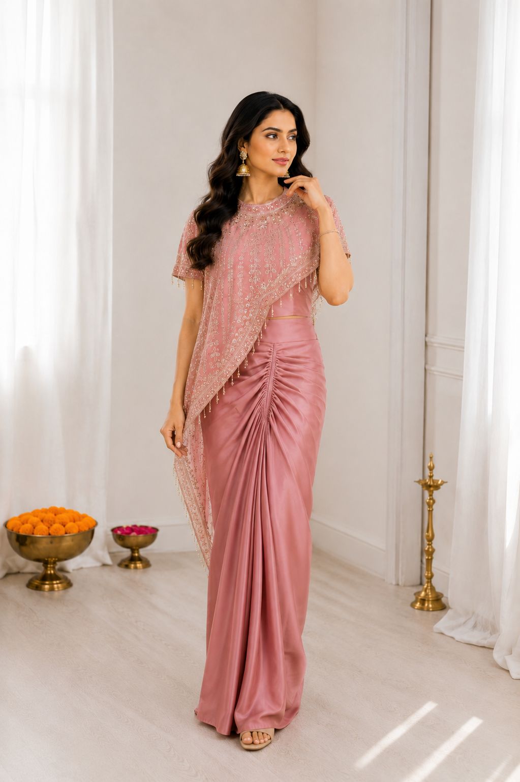 Embroidered Sequins Koti Dhoti Blouse Indo-Western Set