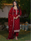 Embroidered Vichitra Silk Kurti Pant Set with Dupatta