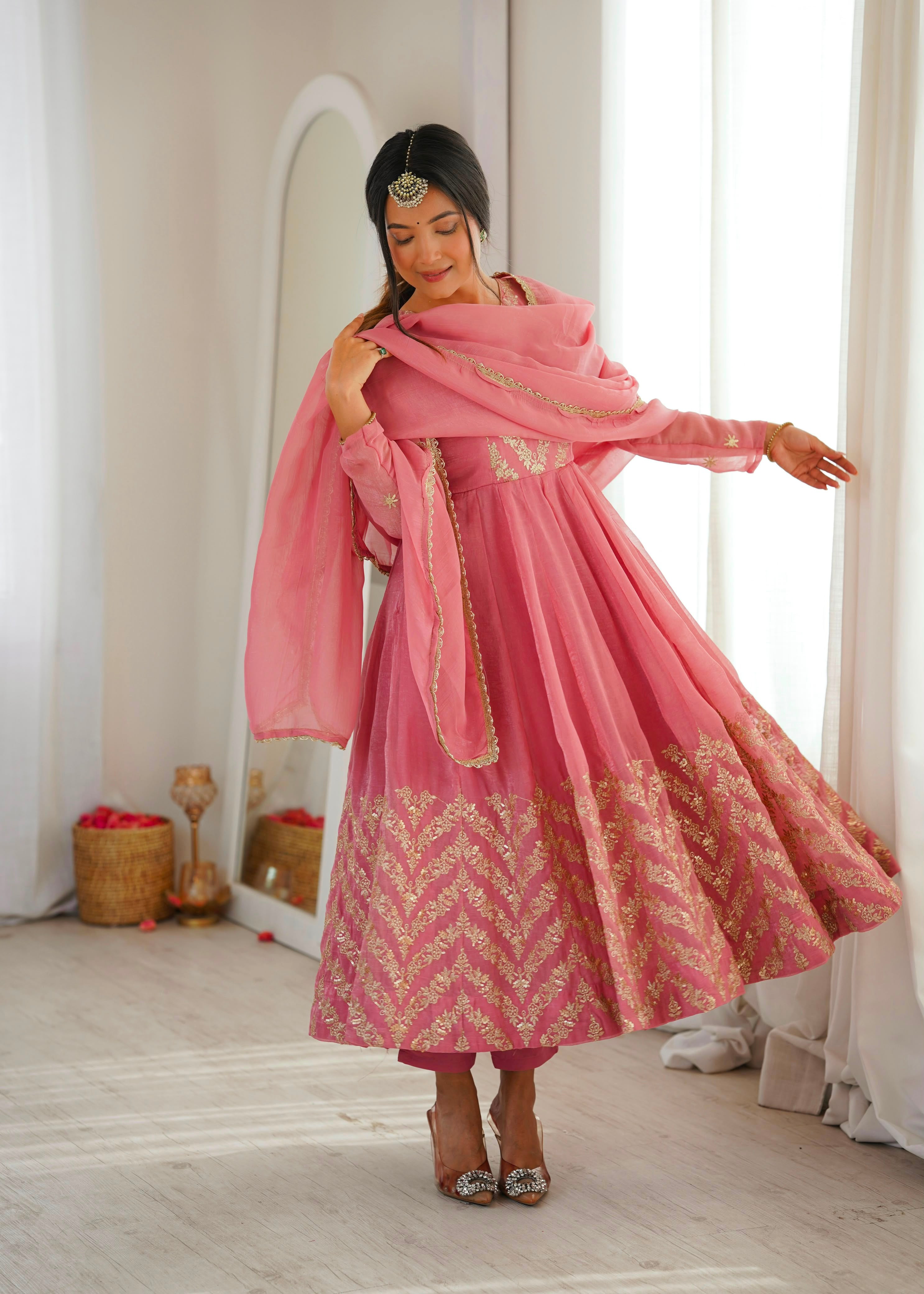 Embroidered Anarkali Gown Set