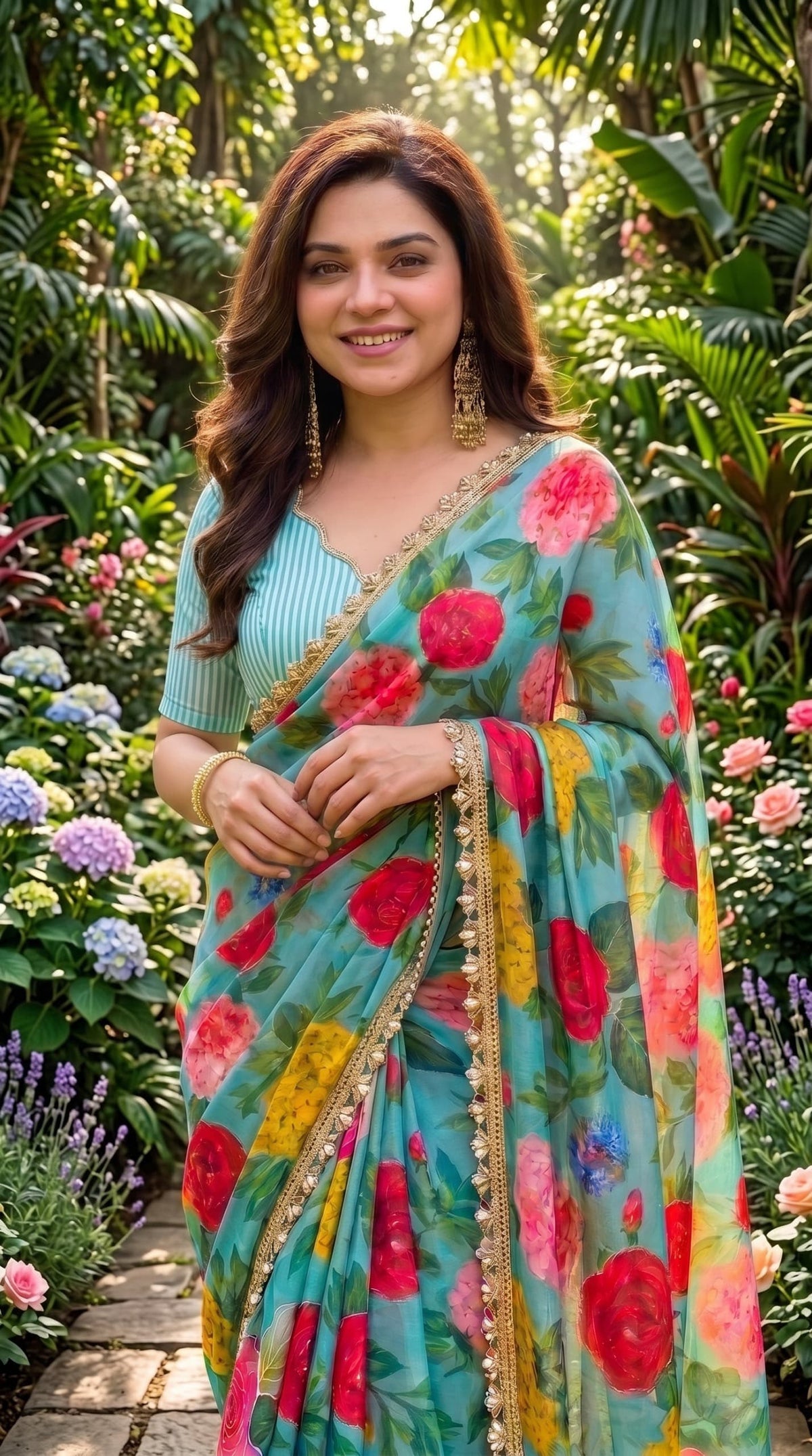 Digital Printed Soft Georgette Saree with Khatli Handwork Blouse